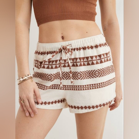 aerie Pants - Aerie Cotton Low Rise Shorts Beige Brown Aztec Print Size Small Beach Boho Cute